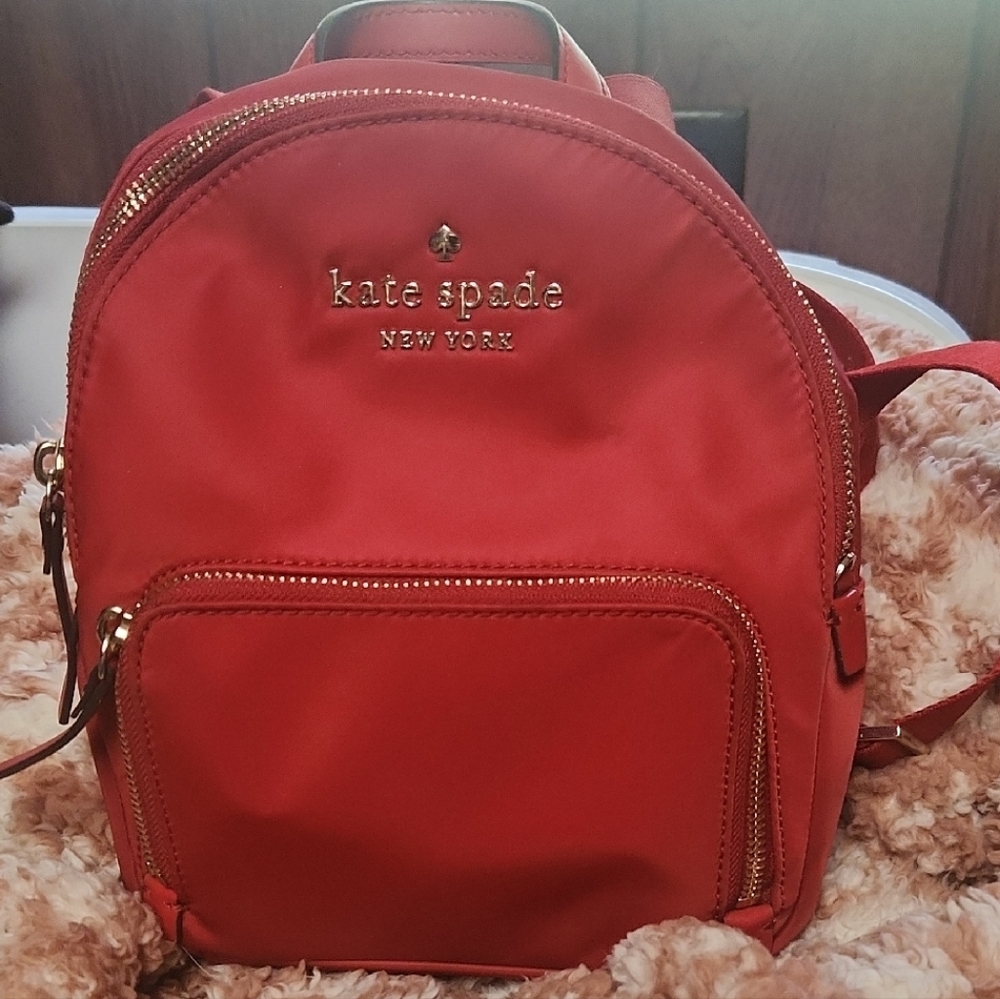 Kate Spade Mini Red Nylon Backpack with Leather Accents